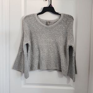 Charlotte Russe Womens M Sweater Cropped Bell Sleeves Gray Henley Y2K Cozy Soft